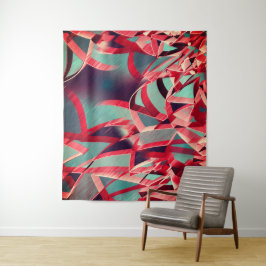 青みがかった灰色の霧雨の上に湾曲した赤いリボン タペストリー