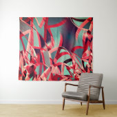 青みがかった灰色の霧雨の上に湾曲した赤いリボン タペストリー (インサイチュ(横))