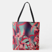 青みがかった灰色の霧雨の上に湾曲した赤いリボン トートバッグ (正面)