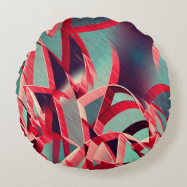 青みがかった灰色の霧雨の上に湾曲した赤いリボン ラウンドクッション