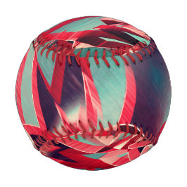 青みがかった灰色の霧雨の上に湾曲した赤いリボン 野球ボール