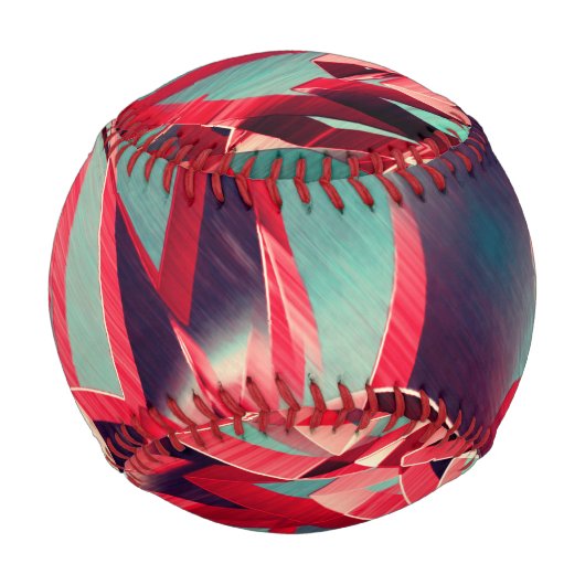 青みがかった灰色の霧雨の上に湾曲した赤いリボン 野球ボール (裏面)