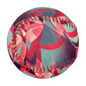 青みがかった灰色の霧雨の上に湾曲した赤いリボン 野球ボール (正面左)