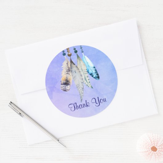 青みがかった紫に水色の羽を付けてくれてありがとう ラウンドシール (封筒)