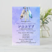 青みがかった紫のバチェロレッテの水彩羽 招待状 (スタンド正面)