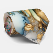 青みがかった緑と金の葉っぱの庭の花のペイズリー模様 ネクタイ (ロール)