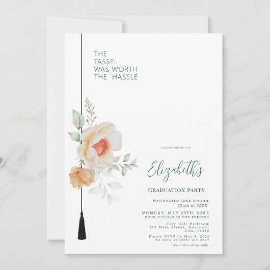 青みがかった緑のタッセルは卒業の価値があった 招待状 (正面)