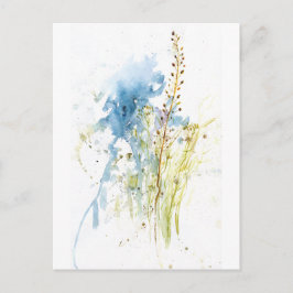 青みがかった緑の草原の草 植物をモチーフにした水彩画 ポストカード