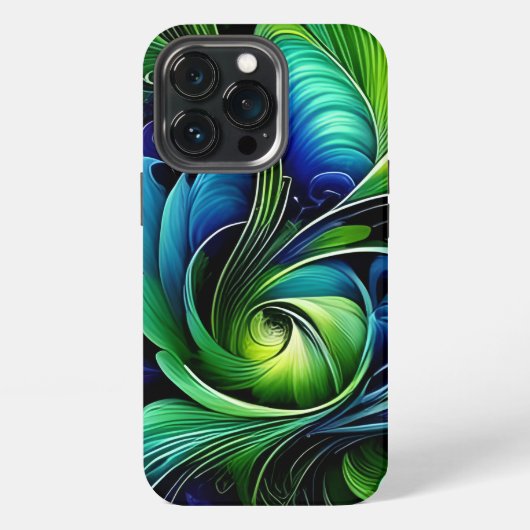 青みがかった緑の葉の抽象画 iPhoneケース (裏面)