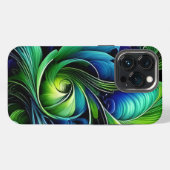青みがかった緑の葉の抽象画 iPhoneケース (裏面横)