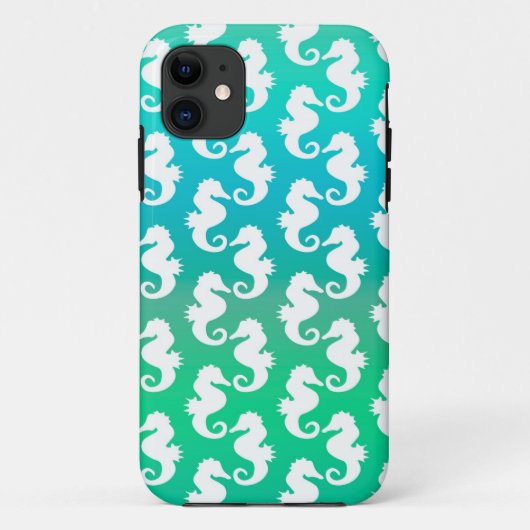 青みがかった緑色の背景に可愛いタツノオトシゴの模様 Case-Mate iPhoneケース (裏面)