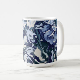 青みがかった美しい花柄デザイン コーヒーマグカップ