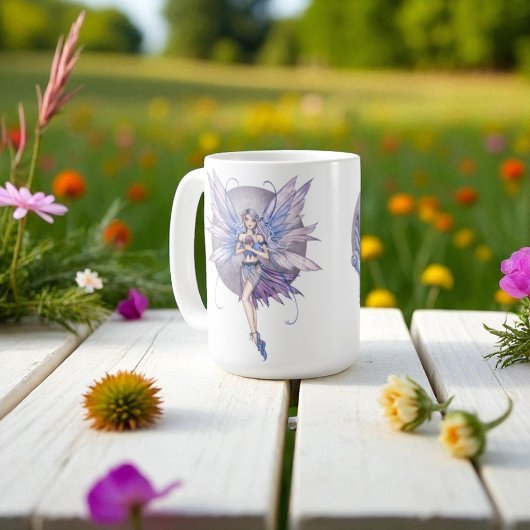 青みがかった藍色と紫の月の妖精たち コーヒーマグカップ