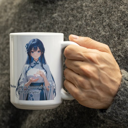 青みがかった髪のロイヤルアニメガール コーヒーマグカップ