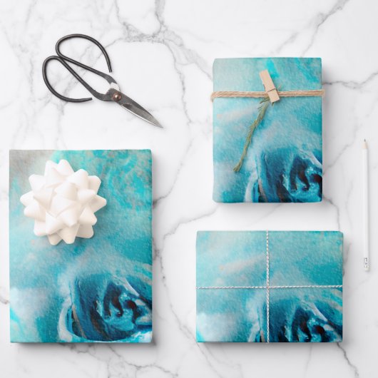 青みすぼらしいシックなエフェメラデザインシリーズ7 ラッピングペーパーシート (正面)