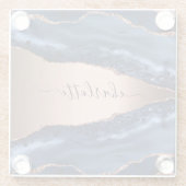 青めのオニキス大理石 ローズゴールド 名前 スクリプト ガラスコースター (裏面)