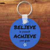 青やる気を起こさせる信じを得る キーホルダー (正面)