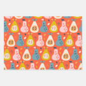 青よくはしゃぐと赤の抽象芸術果実模様 ラッピングペーパーシート (正面)