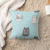 青よくはしゃぐ柄の猫 クッション (ブランケット)