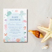 青よくはしゃぐ海の生き物の赤ちゃんシャワー 招待状