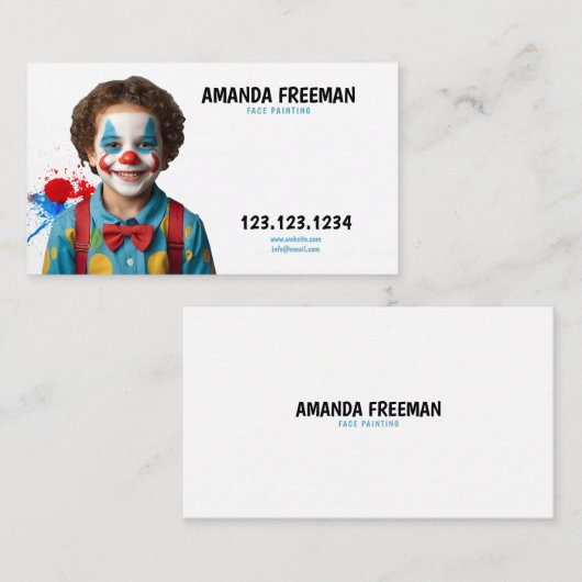 青よくはしゃぐ白ピエロ顔絵画 名刺 (正面/裏面)