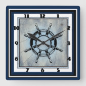 青をテーマ航海のにした スクエア壁時計 (正面)