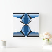 青を基調としたアートデコパターン スクエア壁時計 (ホーム)