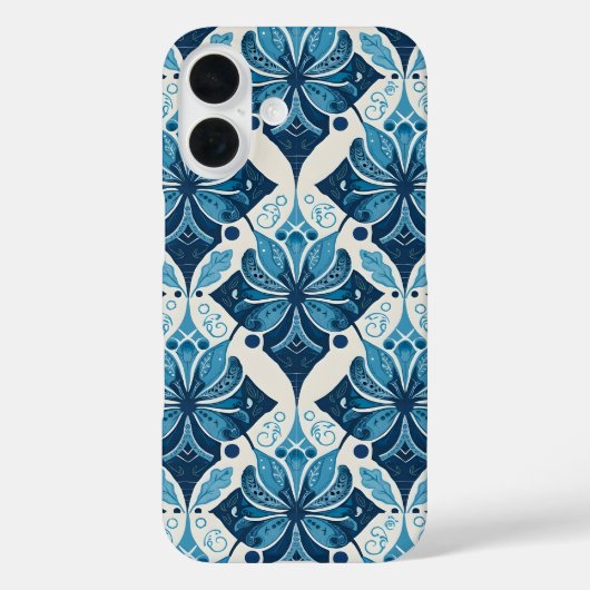 青を基調としたエレガントなボヘミアン風の花柄 Case-Mate iPhoneケース (裏面)