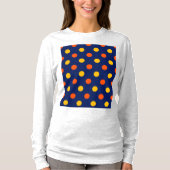 青を基調としたオレンジと黄色の水玉デザイン  Tシャツ (正面)
