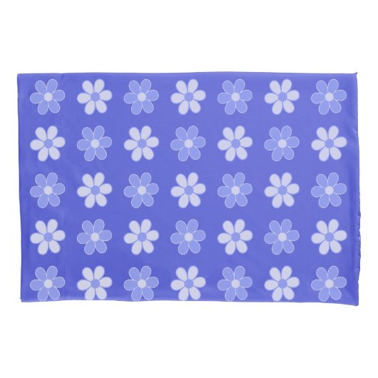 青を基調としたスカイブルーと白の花 枕カバー (正面)