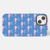 青を基調としたピンクのクジラ柄 iPhoneケース (裏面横)