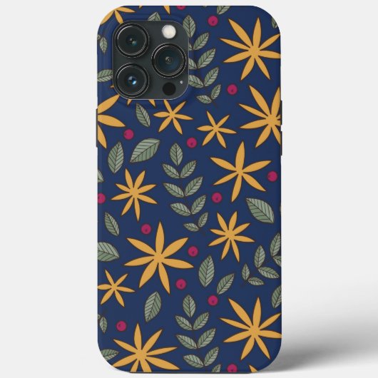 青を基調とした上品な黄色の花柄 Case-Mate iPhoneケース (裏面)