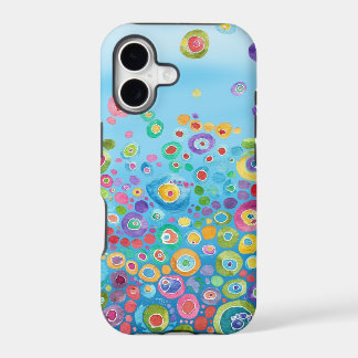 青を基調とした抽象的でカラフルなスマホケース