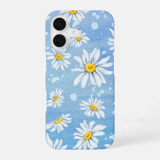 青を基調とした抽象的なデイジー iPhone 16ケース (裏面)