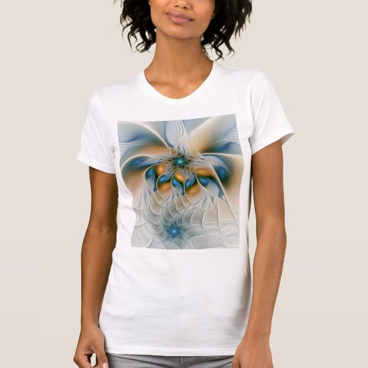 青を基調とした抽象的な幻想的なフラクタルアート Tシャツ (正面)