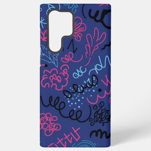青を基調とした抽象的な手描きのらくがき模様 SAMSUNG GALAXYケース (裏面)