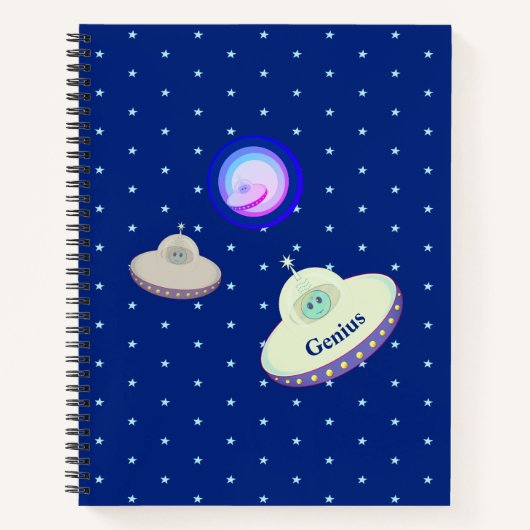 青を基調とした星空に美しい空飛ぶ円盤 ノートブック (正面)