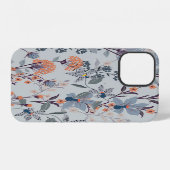 青を基調とした植物学的な柄の野生の花 iPhoneケース (裏面横)
