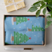 青を基調とした落ちる雪とクリスマスツリー 薄葉紙 (ギフト)