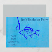 青を基調とした釣りテーマの独身パーティー 招待状 (正面/裏面)