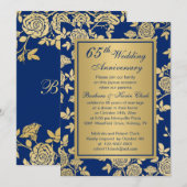 青を背景にした金色のバラ 65周年記念 招待状 (正面/裏面)