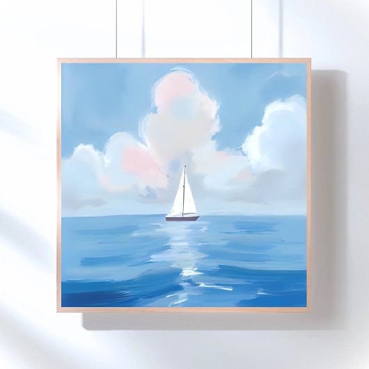 青を駆ける帆船 | 海のコースト・帆船の絵 ポスター