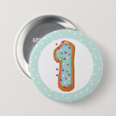 青アイドナツ番号1 1つのベビー最初の誕生日 缶バッジ (正面&裏面)