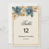 青アイボリー金ゴールド秋春フローラテーブル番号 招待状 (正面)