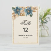 青アイボリー金ゴールド秋春フローラテーブル番号 招待状 (スタンド正面)
