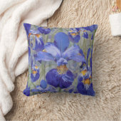 青アイリスの花柄 クッション (ブランケット)
