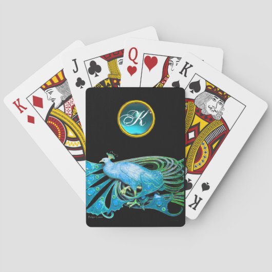 青アクアマエレガントリンモノグラムティール（緑がかった色）における孔雀 トランプ (裏面)