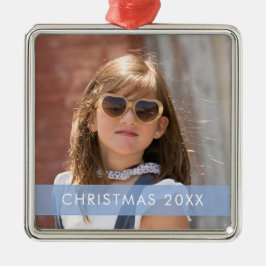 青アクセントリボン写真テンプレートクリスマスメタル メタルオーナメント