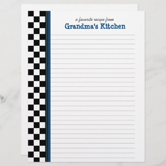 青アクセント付き白黒チェックレシピページ (正面/裏面)