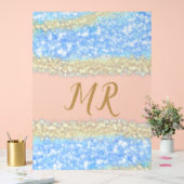 青アゲイト金ゴールドグリッタースパークルモノグラム名文字 アクリルサイン (ウェディング)